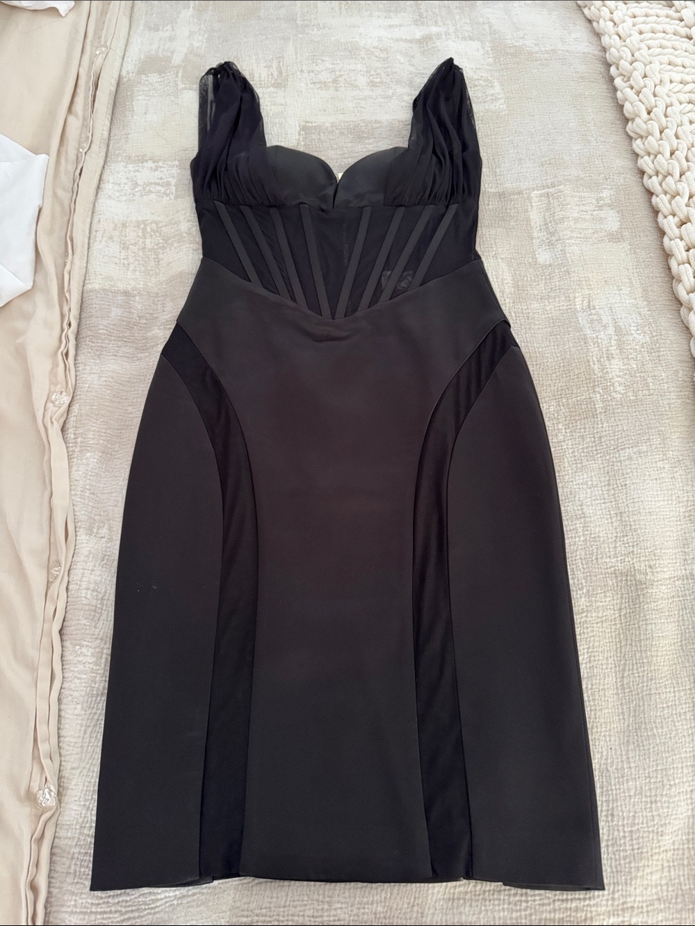 Black Midi Dress with Structured Bust and Contour Seams